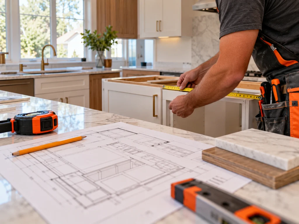Measuring and planning a kitchen layout during a remodel in New York