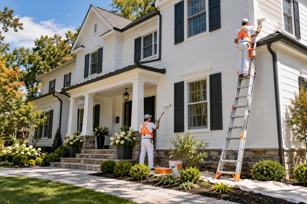 Freshly painted suburban home exterior in New York