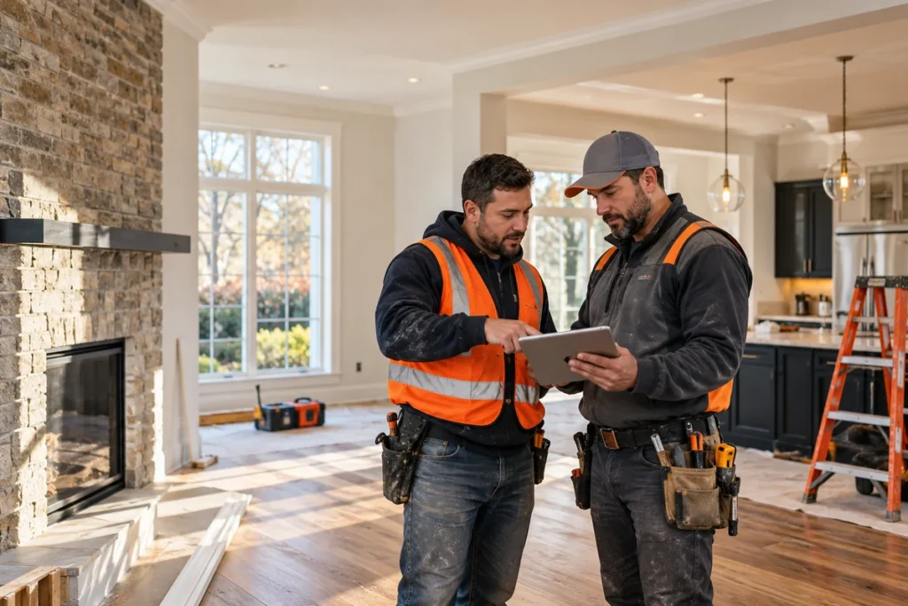 HAQ Contracting NY remodeling team reviewing renovation work inside a Westchester home