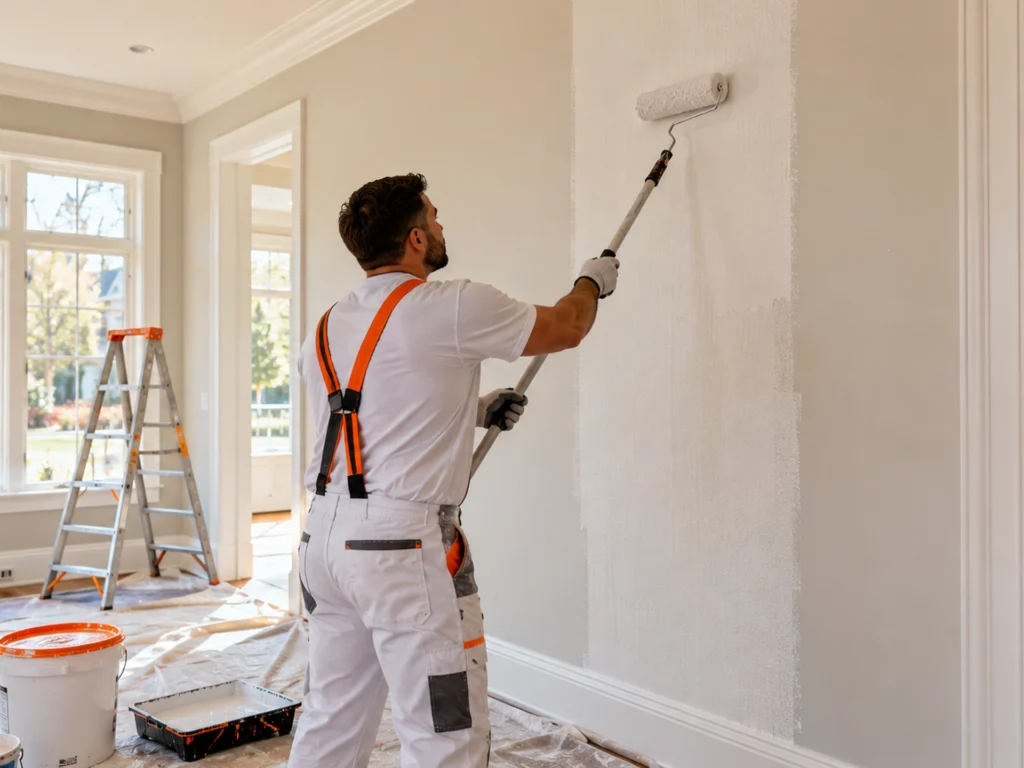 Priming walls before painting in a Scarsdale, NY home
